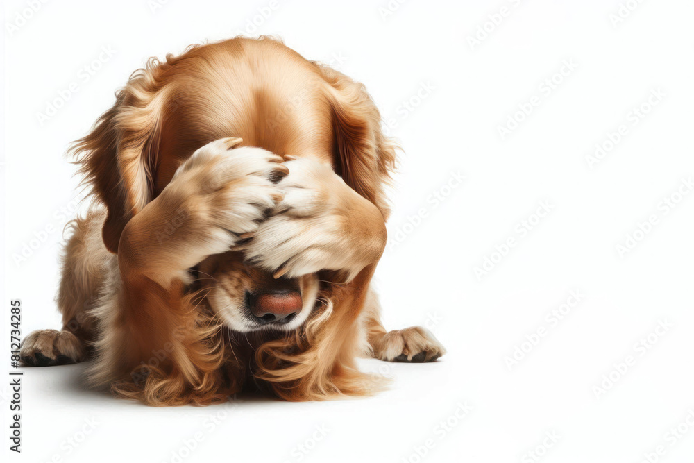 Naklejka premium A dog that closes its eyes. Space for text.