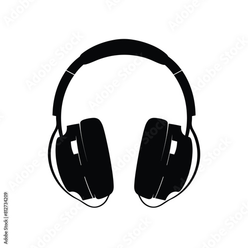 Silhouette of over-ear headphones on a white background.