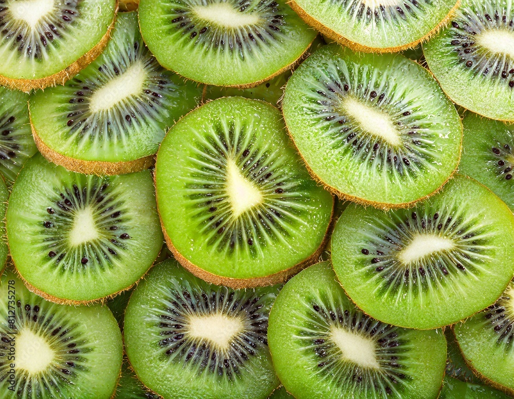 many slices of kiwi fruit close-up texture many slices of kiwi fruit close-up texture