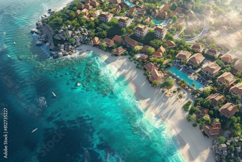 Aerial Views  Drone Footage of Coastal Resort Development with Beachfront Villas
