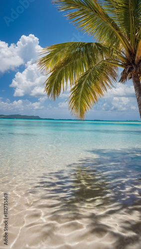 Island Escape  Palm-fringed Beach with Crystal Clear Waters and White Sands