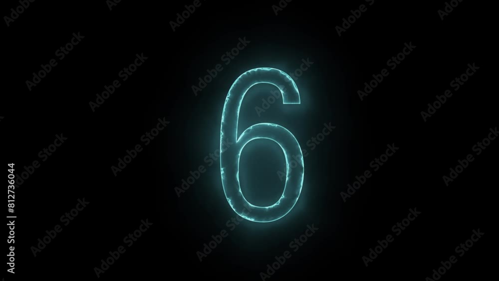 Number 6 animated in loop with neon colors. Graphic element for countdown. Number 6 animated in loop with neon colors. Graphic element for countdown.
