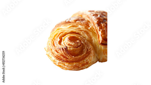 Single fresh and tasty croissant on white background