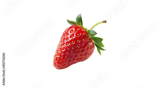 Single red strawberry isolated on black background