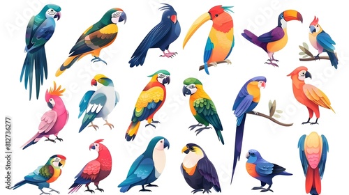 Diverse Assortment of Vibrant Tropical Birds in Vibrant Plumage