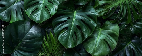 Closeup of Monstera leafs background suitable for wallpaper or to represent as backdrop or mockup.