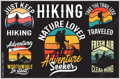 Hiking t-shirt design bundle,  Shirts to wear hiking, Vector Hiking T-Shirt Collection,  Hiking Vector Apparel Bundle