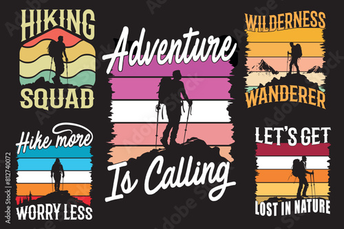 Hiking t-shirt design bundle,  Shirts to wear hiking, Vector Hiking T-Shirt Collection,  Hiking Vector Apparel Bundle
