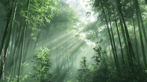 A forest with trees and sunlight shining through the leaves