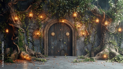 Enchanted Forest Wall Backdrop with Glowing Runes  Creating a Magical and Mystical Setting for Fantasy and Adventure Themes.