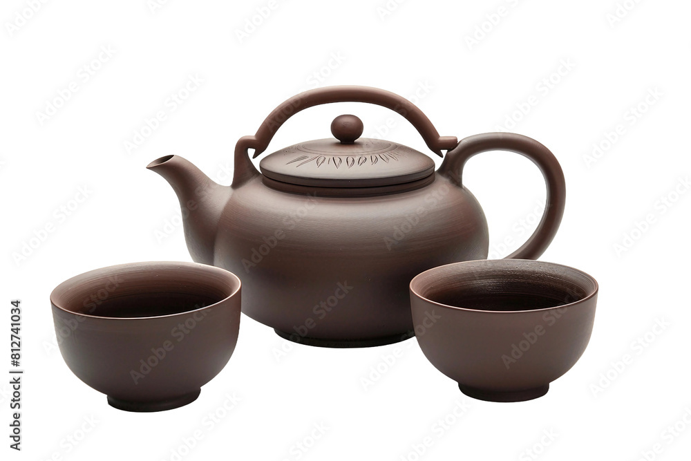 Classic Yixing Teapot with Cups on a Transparent Background