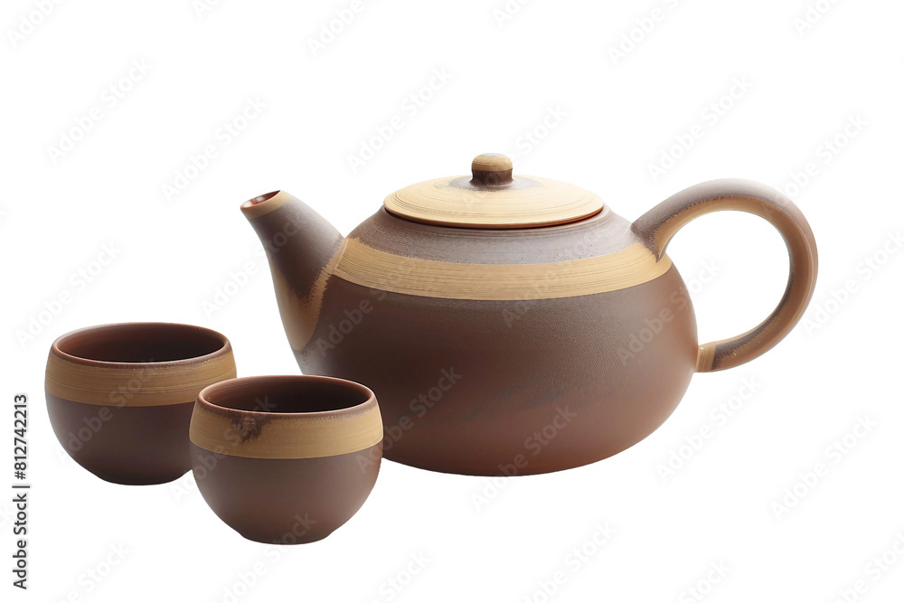 Collectors Edition Yixing Teapot with Cups on a Transparent Background