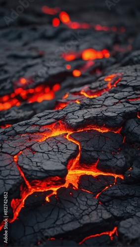 Lava Remnants, Abstract Background Depicting Extinct Lava with Red Fissures