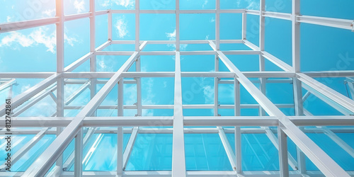 White steel frame structure on  blue sky background 