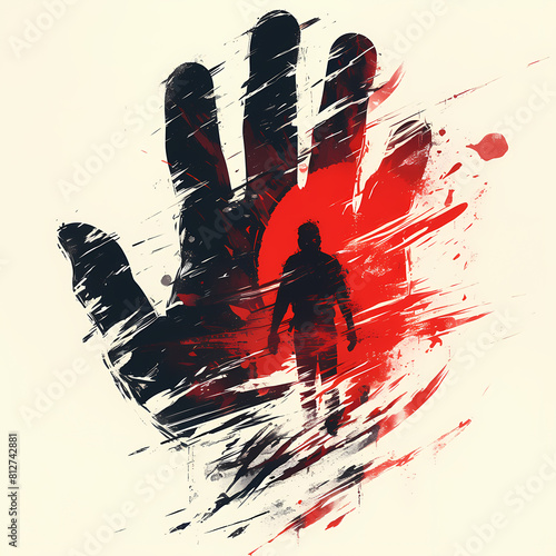 Dramatic Bloodied Handprint with Suspenseful Red Drips for Thriller Movie Poster or Album Cover photo