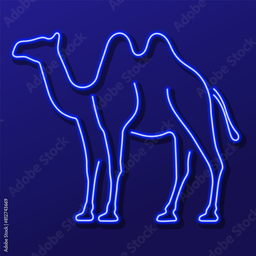 camel neon sign, modern glowing banner design, colorful modern design trend. Vector illustration.