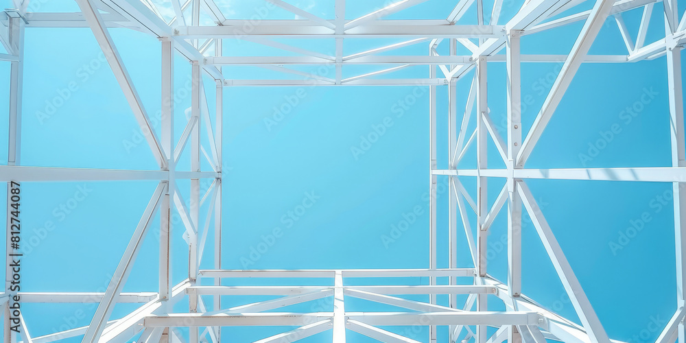 White steel frame structure on  blue sky background,