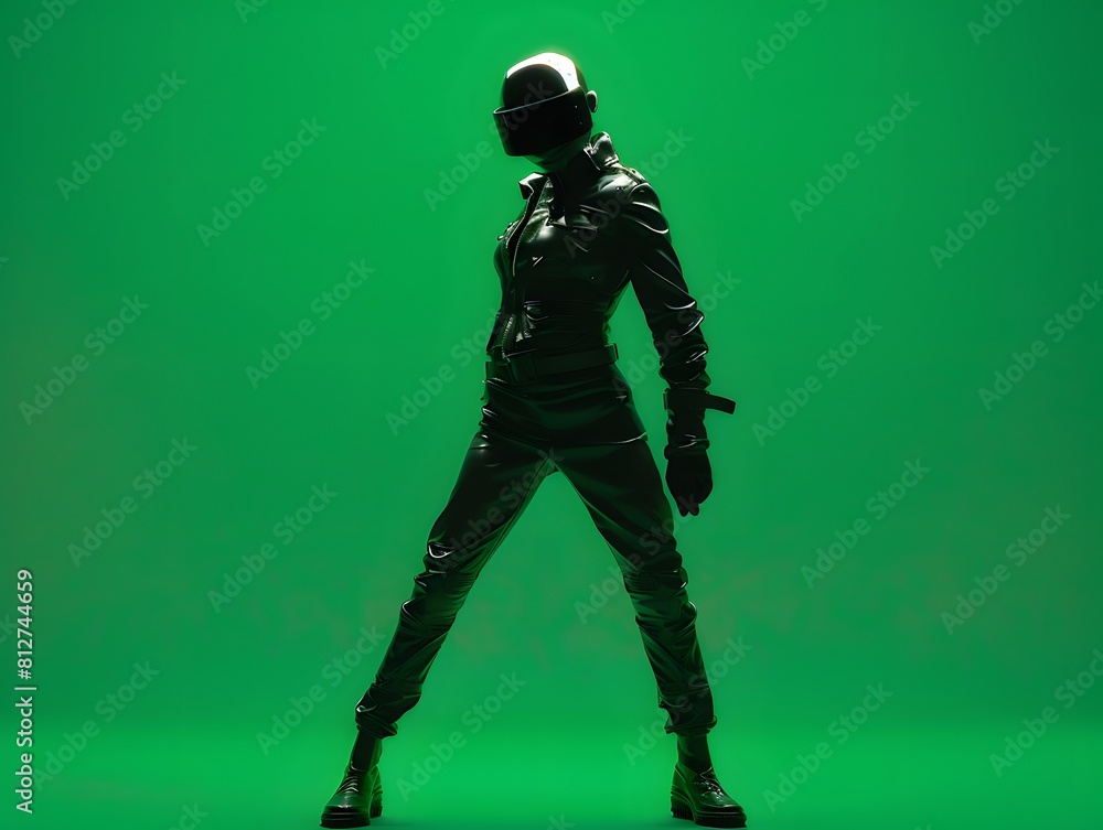 3D illustration of cyberpunk character on green screen. cyborg, humanoid, robot. 3D illustration of cyberpunk character on green screen. cyborg, humanoid, robot.