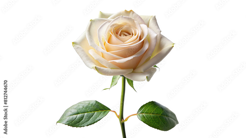 Single cream rose long stem vertical stand pose isolated on transparent background Single cream rose long stem vertical stand pose isolated on transparent background
