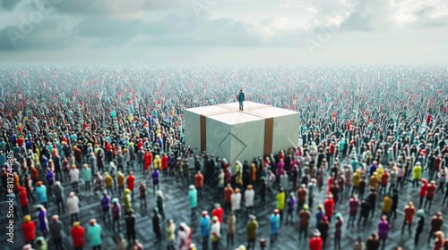 Wallpaper Mural Concept or conceptual large community of people as the image of a present wrapped in a box. A 3d illustration metaphor for celebration, birthday, anniversary, holiday, christmas, surprise, friendship Torontodigital.ca