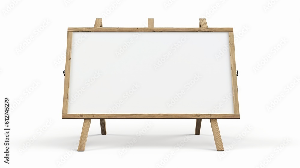 A-frame banner mockup with a blank wooden frame isolated on a white background. A-frame banner mockup with a blank wooden frame isolated on a white background.