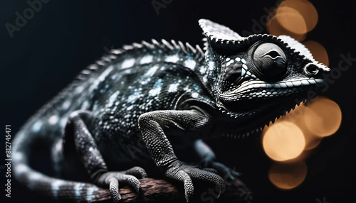 Close up of black chameleon. 