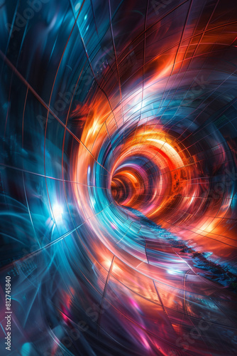 Vibrant depiction of space-time bending in abstract form