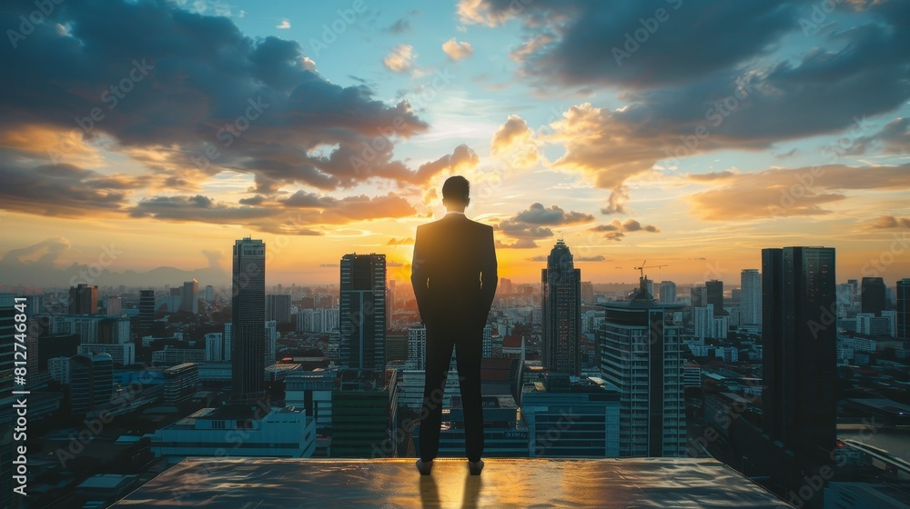 Fototapeta premium Business man executive standing in modern big city