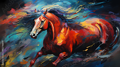 Expressionist depiction of a horse in vivid colors background abstract decorative painting