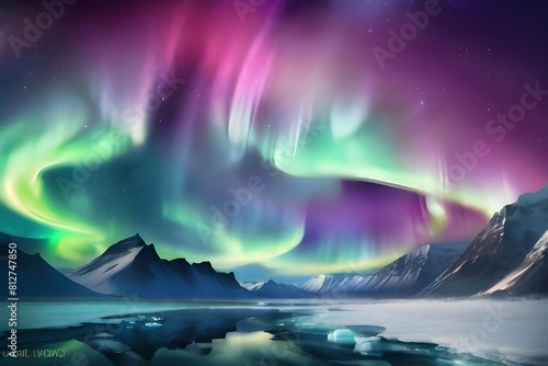 The ethereal beauty of the aurora borealis dancing across a star-filled sky in the Arctic wilderness. 
