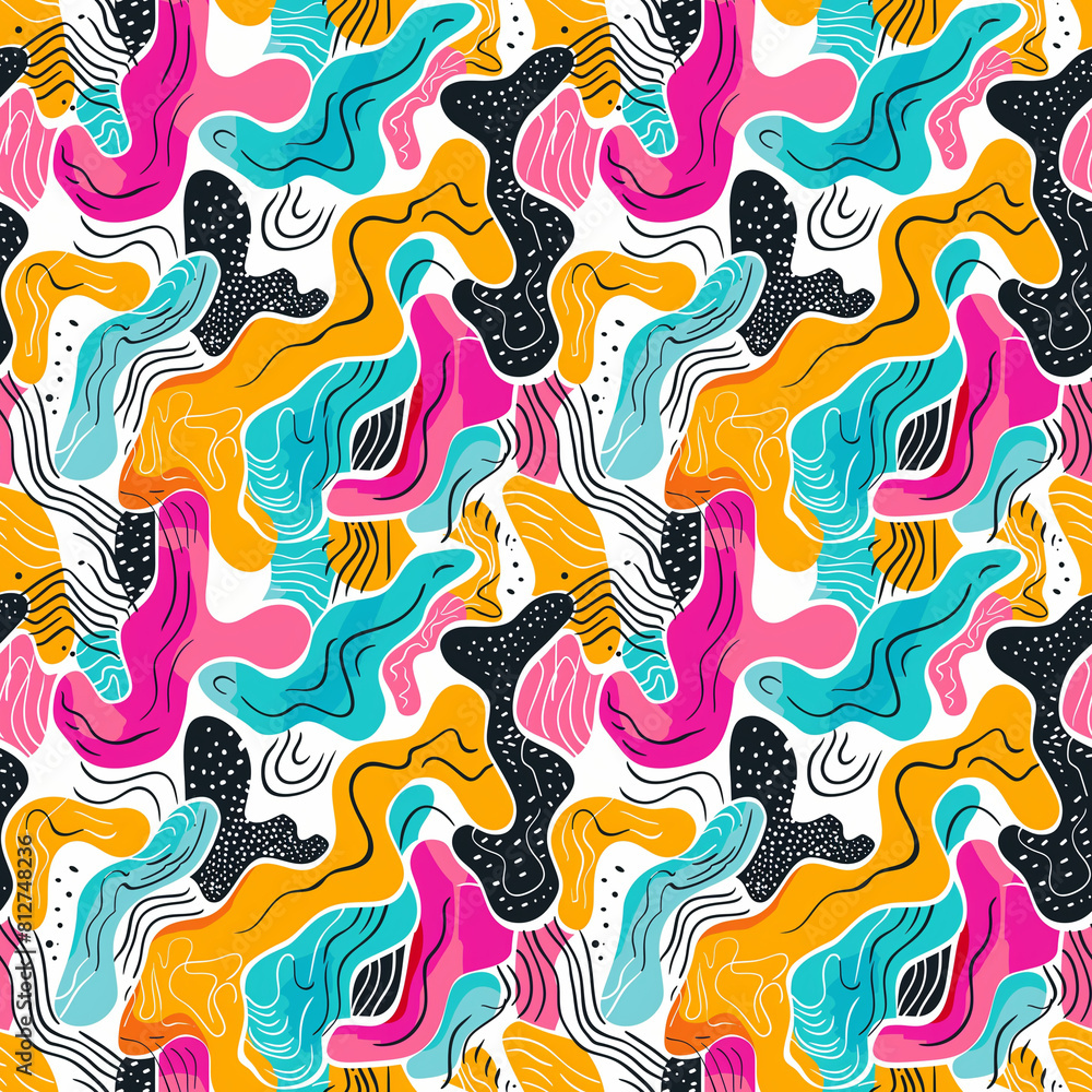 Vibrant pattern of abstract blob liquid paint, perfect for enhancing fabric, wrapping, and wallpaper Vibrant pattern of abstract blob liquid paint, perfect for enhancing fabric, wrapping, and wallpaper