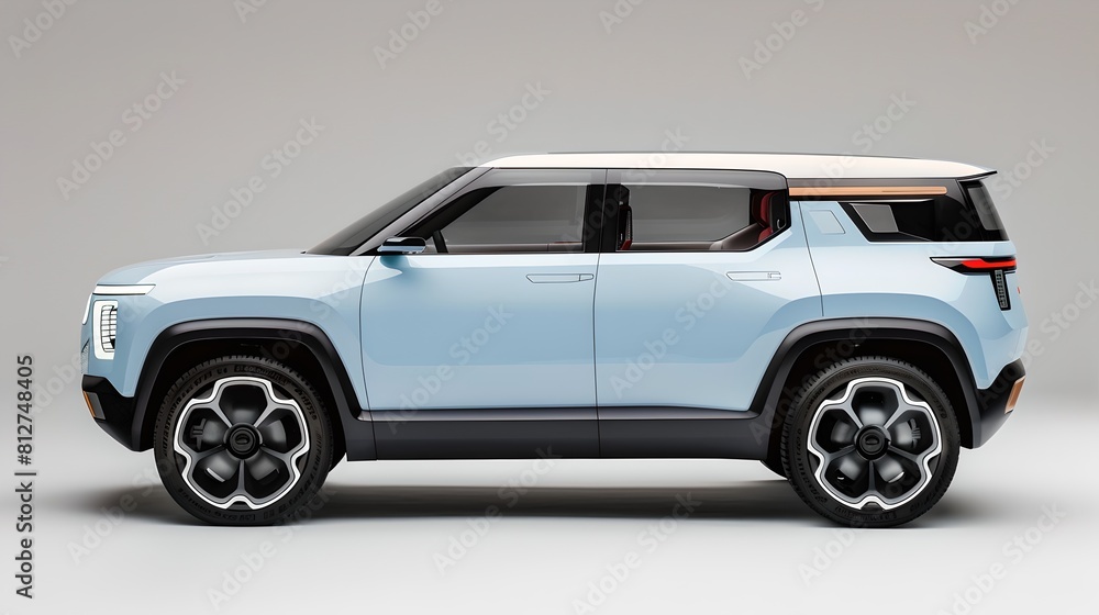 Sleek Modern Electric SUV on Display in Minimalist Style. Side View of Innovative Vehicle Design, Conceptual Car Model Showcasing Future of Transportation. AI Sleek Modern Electric SUV on Display in Minimalist Style. Side View of Innovative Vehicle Design, Conceptual Car Model Showcasing Future of Transportation. AI