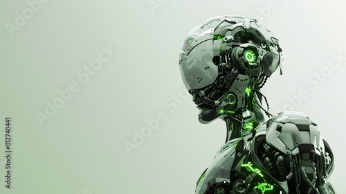 3D illustration of a cyberpunk character on a white background. Cyborg, humanoid robot, robot.