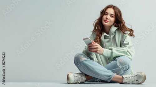 Young Woman Sitting with Smartphone photo