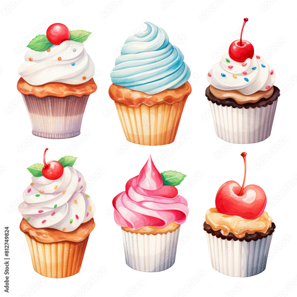 set of cupcakes with cream set of cupcakes with cream