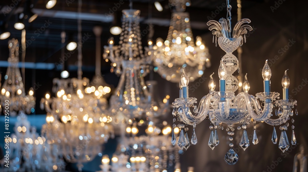 Row of chandeliers emitting a soft glow to enhance ambiance. Row of chandeliers emitting a soft glow to enhance ambiance.