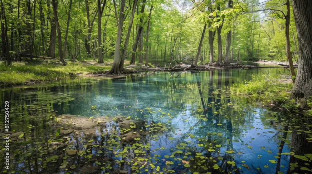A picturesque unspoiled forest brimming with fresh spring water A picturesque unspoiled forest brimming with fresh spring water