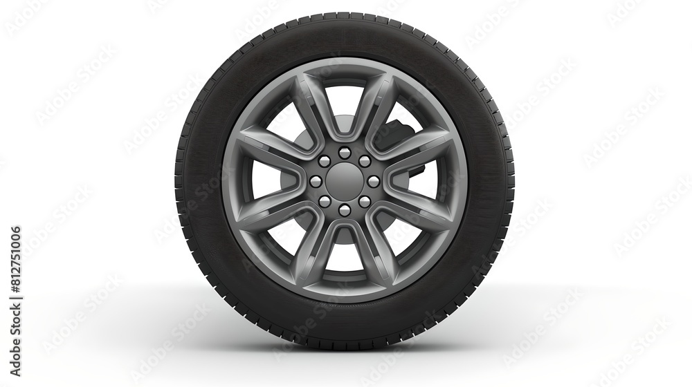 Single car tire with a modern design isolated on a white background. Perfect for vehicular concepts. Detailed automotive part. AI Single car tire with a modern design isolated on a white background. Perfect for vehicular concepts. Detailed automotive part. AI