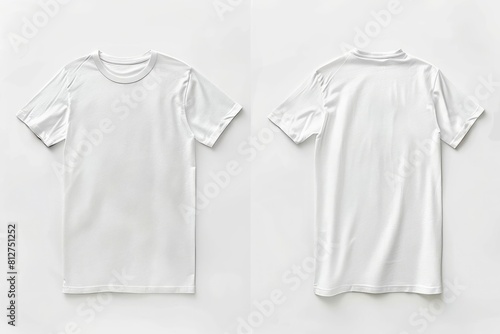 Front and back views of a plain white t-shirt mock up on a white background