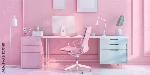 Children s room design of beautiful hardworking pastel office in isometry. cute pink baby room working  space background  Interior Design Commercial Office Space for kids and girls pink room theme  
