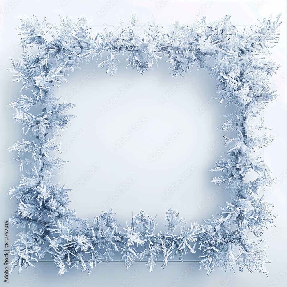 A square frame made from frost on white background, empty space in the center for text or photo. A square frame made from frost on white background, empty space in the center for text or photo.