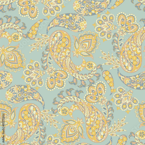 Gorgeous paisley seamless vector pattern with fantastic flowers and leaves. Bohemian textile print inspired by batik. Vintage style