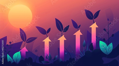 an illustration of 5 plants with arrow-shaped leaves growing up from the ground. photo