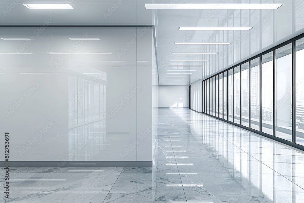Obraz premium Empty Wall Mockup in Modern Office Interior created with Generative AI