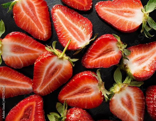 strawberry slices close-up on a black background texture