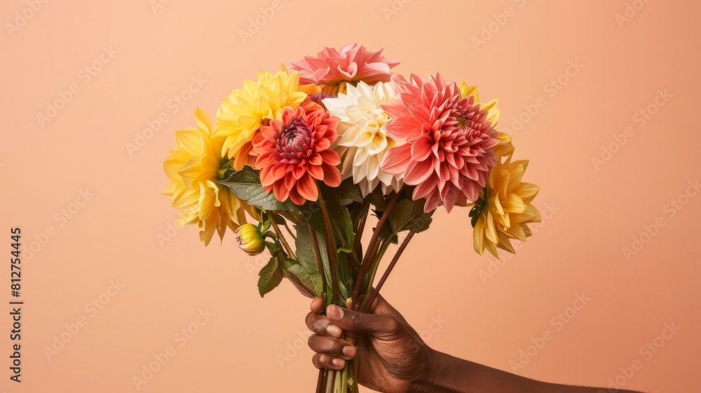 A Hand Presenting Colorful Bouquet