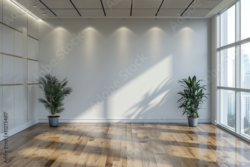 Empty Wall Mockup in Modern Office Interior created with Generative AI