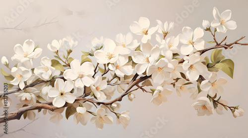 vintage white flowers oil art print background poster decorative painting  © Wu