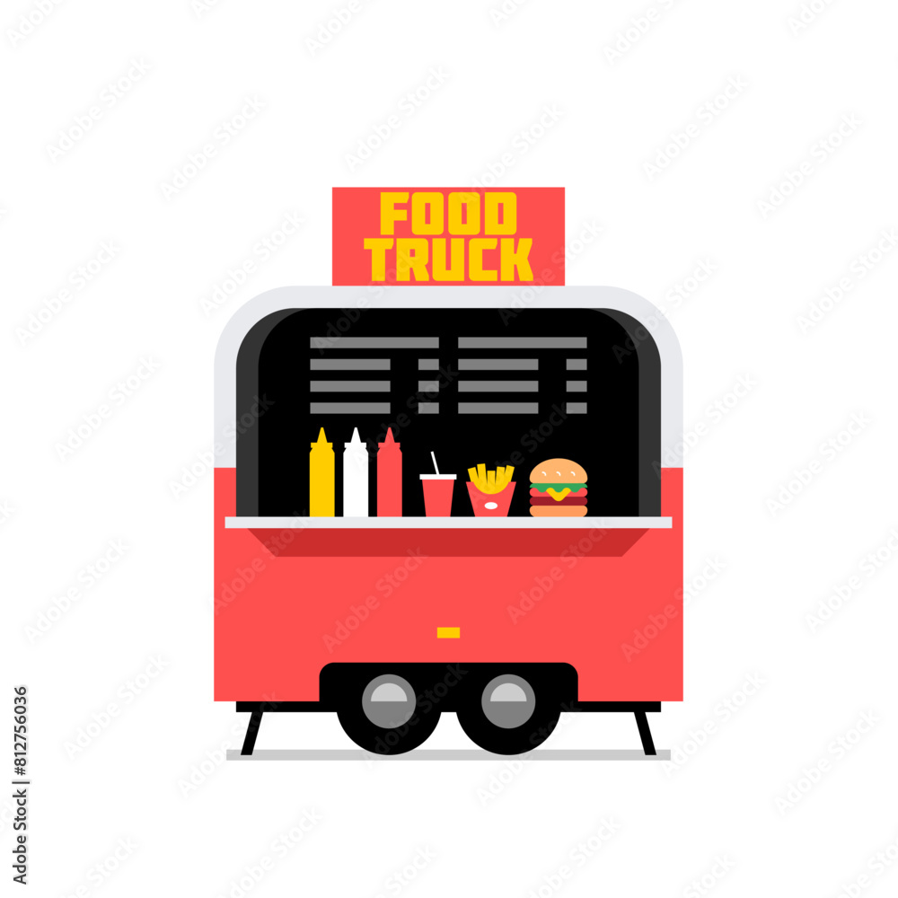Food Trucks. Fast food truck city car. Street food truck. Side view Food Trucks. Fast food truck city car. Street food truck. Side view