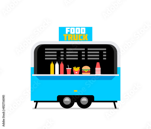 Food Trucks. Fast food truck city car. Street food truck. Side view